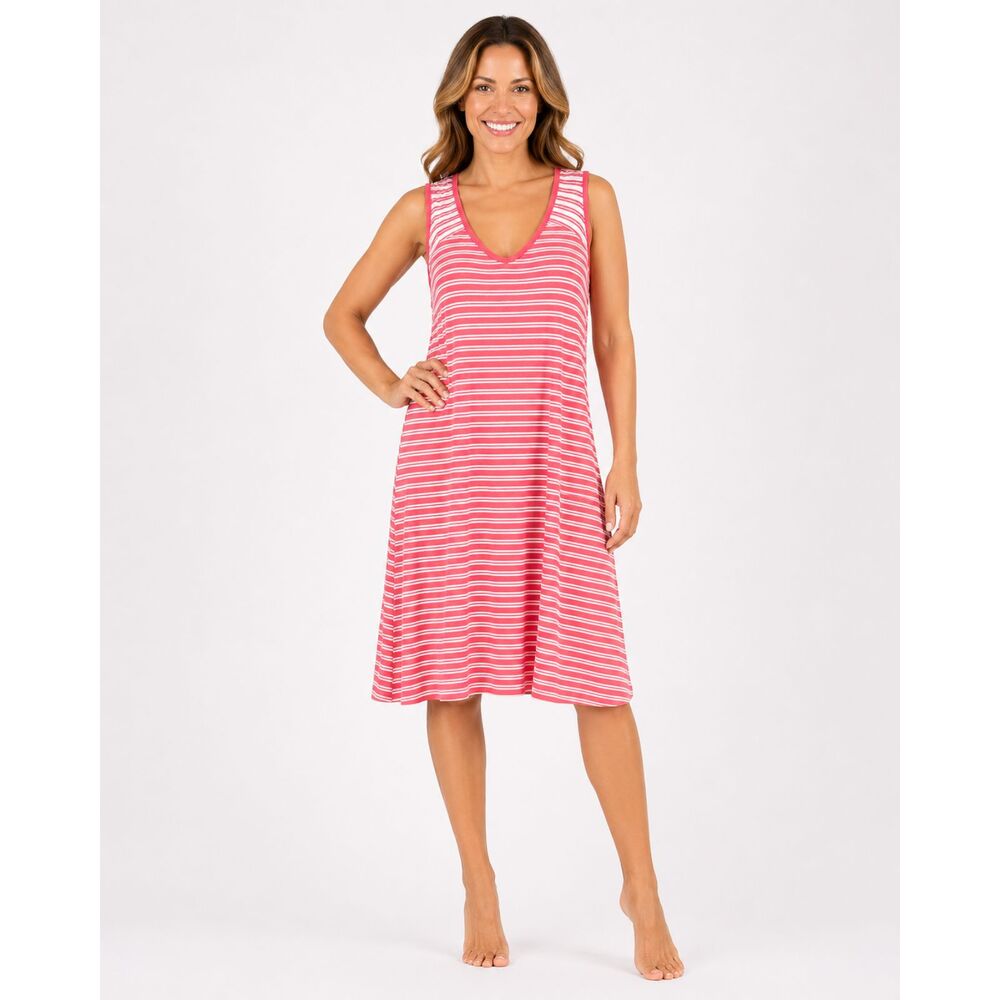 SUNDAY Tank Dress Red & White Striped Stretchy Midi Knee Length Sz L